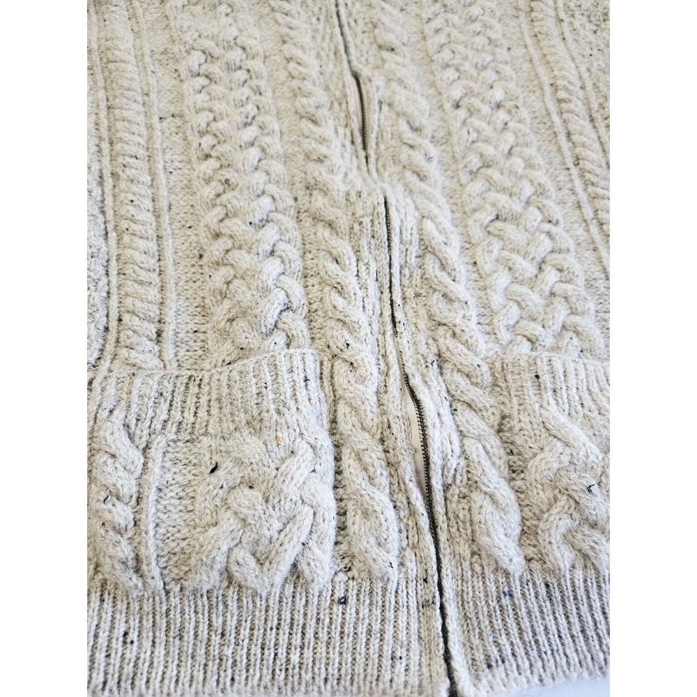 Carraig Donn Sweater Womens XL Beige Cable Knit 100% Wool Sweater Ireland Zip - Picture 4 of 9